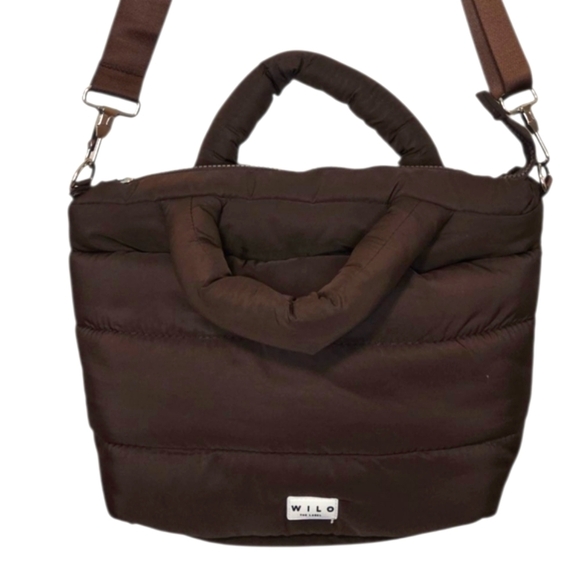 Wilo The Label Mini 2 Strap Tote Purse Espresso Brown 9 In X 14 In Quilted Puffy - Picture 1 of 6